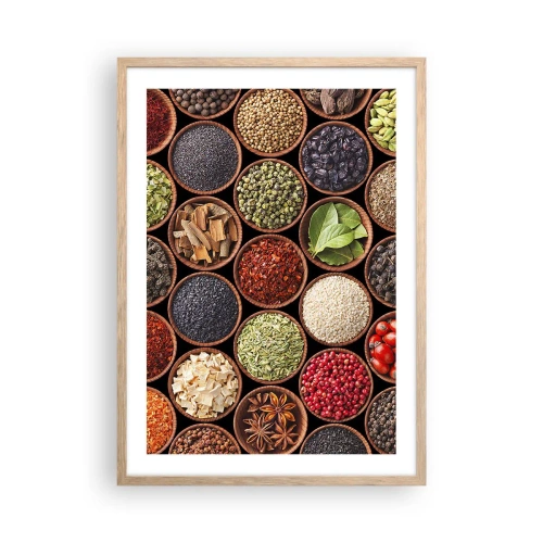 Een poster in een licht eiken lijst - Alle smaken van de wereld - 50x70 cm