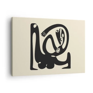 Schilderen op canvas - Een abstract figuur in zwart op een beige achtergrond - 70x50cm - Bijna Picasso - Moderne wanddecoratie voor woonkamer en slaapkamer ARTTOR