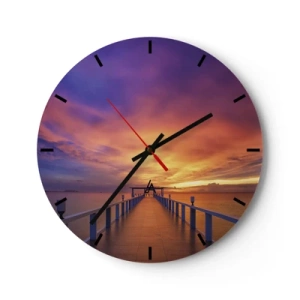 Wandklok - Klok - Een steiger aan zee bij zonsondergang in warme kleuren - 30x30cm - Zonder einde - Moderne wanddecoratie voor woonkamer, keuken en slaapkamer ARTTOR