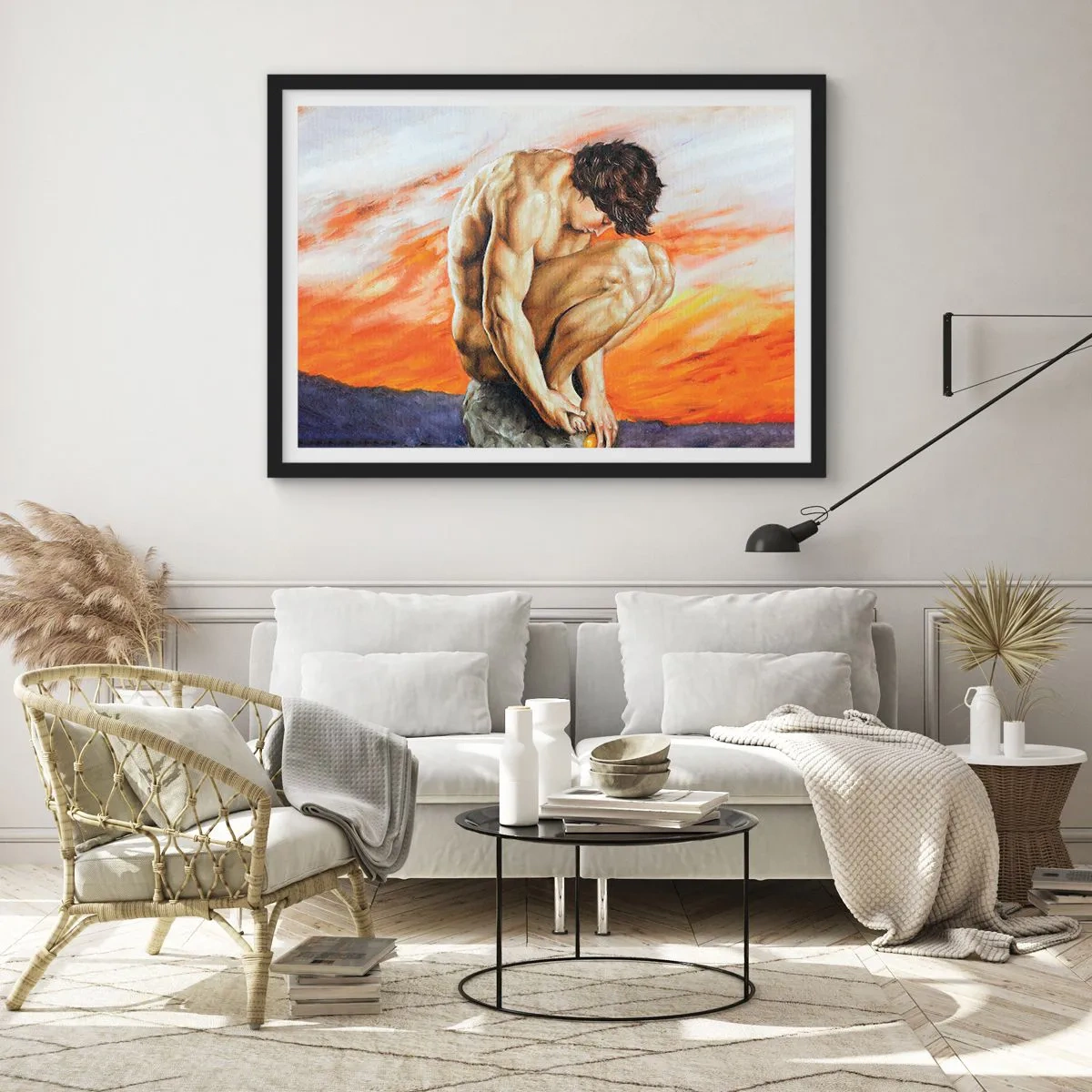 Poster in een zwarte lijst - Ondergedompeld in zichzelf - 100x70 cm