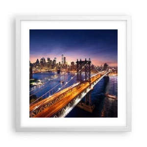 Poster in een witte lijst - Een stralende brug naar het hart van de stad - 40x40 cm