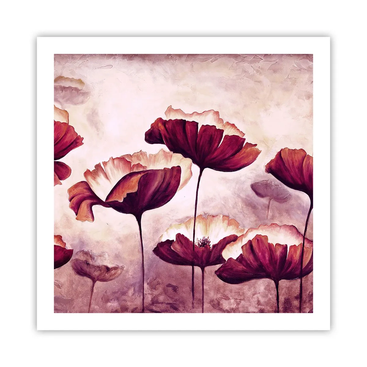 Poster - Rood en wit bloemblad - 60x60 cm