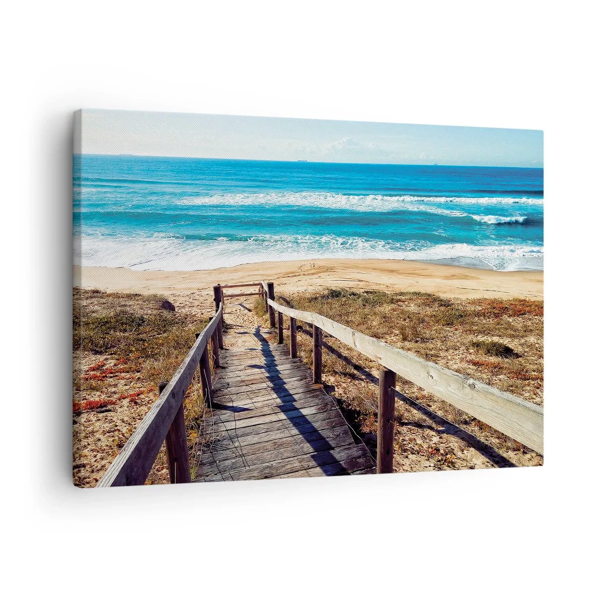 Schilderen op canvas - Houten pad naar het strand - 70x50cm - Loop maar! - Moderne wanddecoratie voor woonkamer en slaapkamer ARTTOR