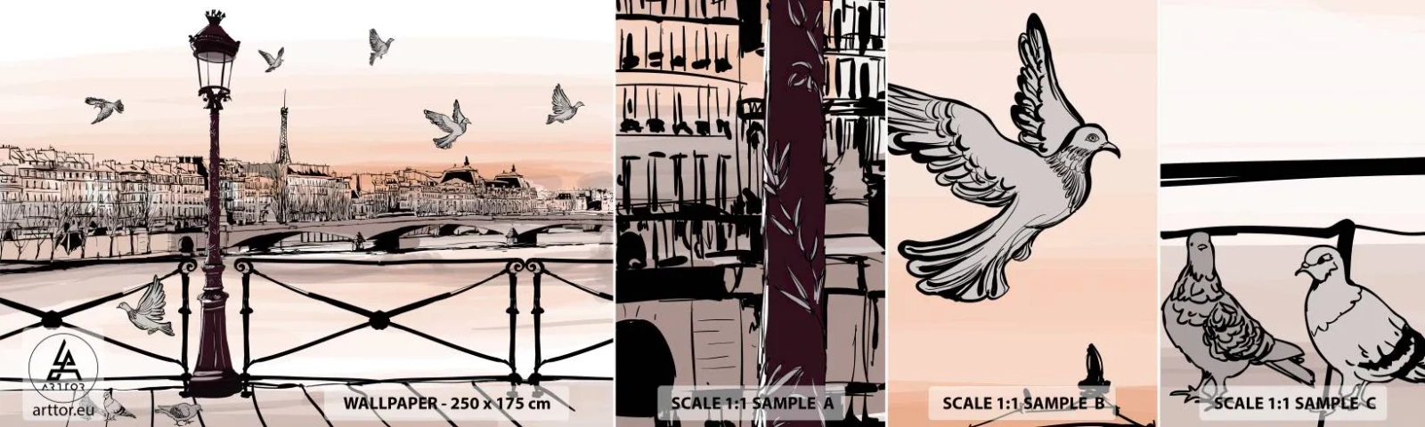 Fotobehang Monster Zelfklevend Deluxe Sticker - Over de daken van Parijs - Architectuur, Stad, Parijs - 100x30 cm