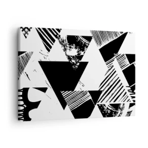 Schilderen op canvas - Geometrische patronen in minimalistische zwart-witvorm - 70x50cm - Regen van driehoeken - Moderne wanddecoratie voor woonkamer en slaapkamer ARTTOR
