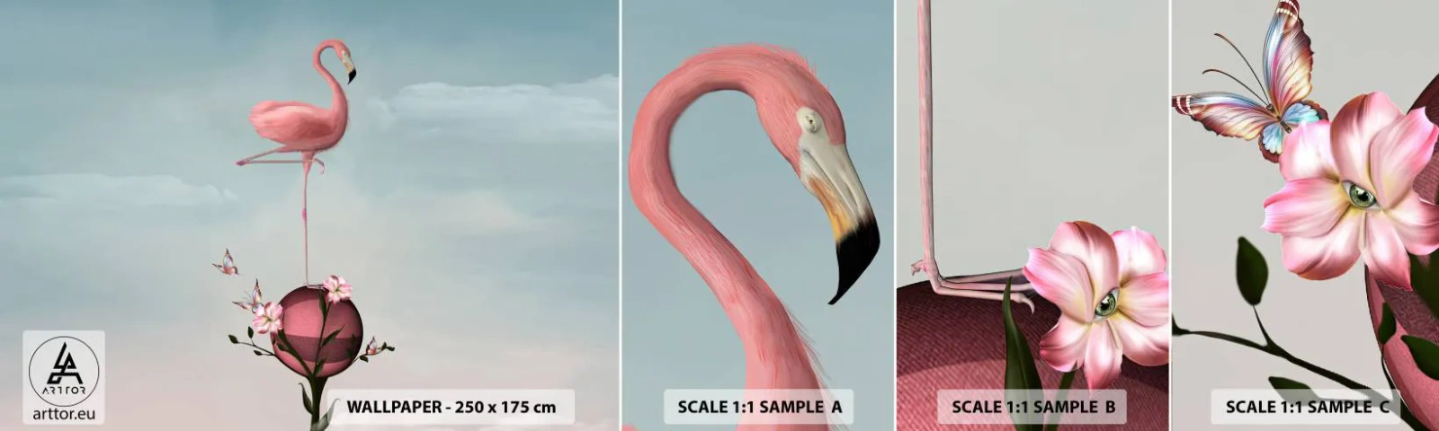 Fotobehang Monster Zelfklevend Deluxe Sticker - Basketbal allegorie - Abstractie, Flamingo, Vogel - 100x30 cm