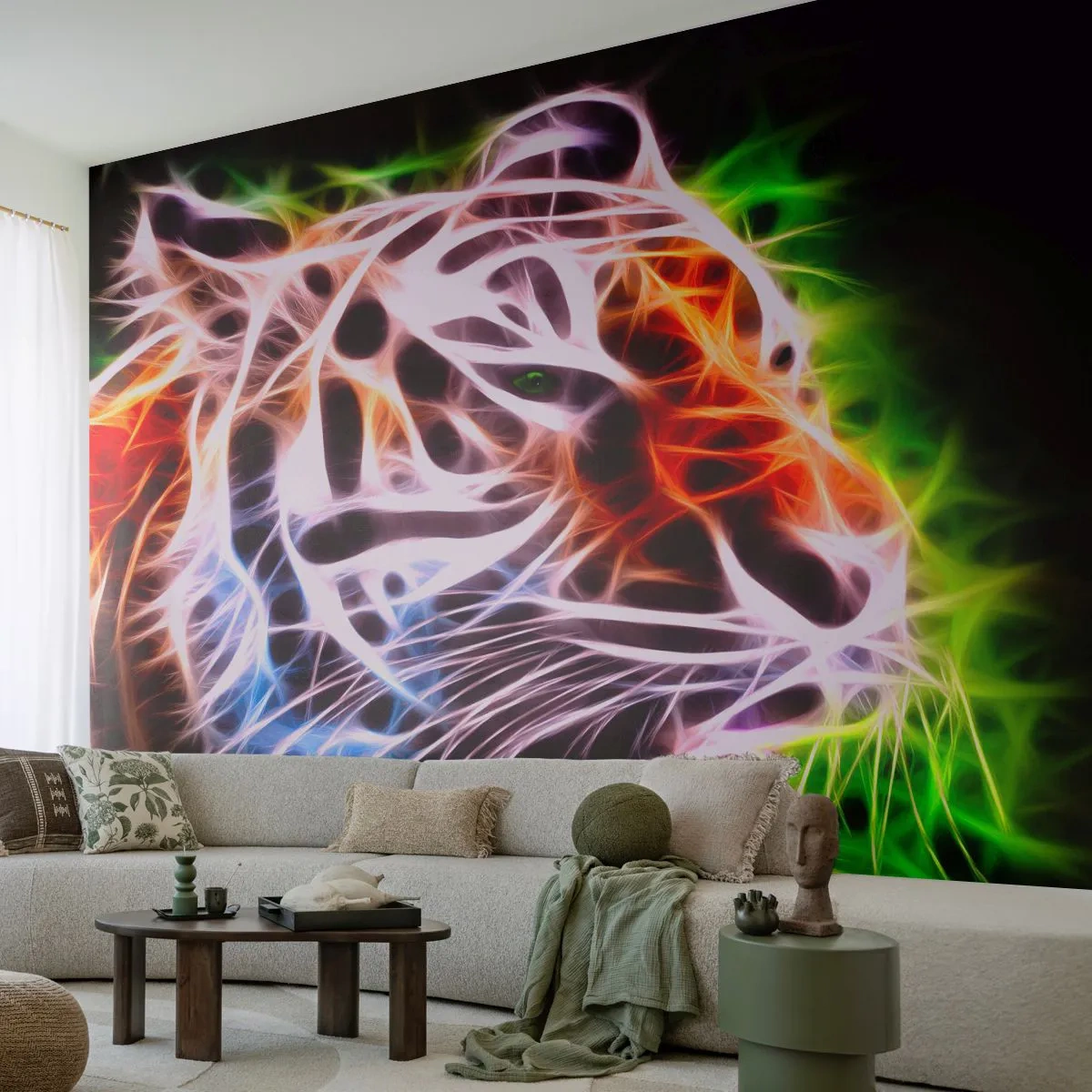 Fotobehang Premium Canvas - Vreselijke uitstraling - Abstractie, Dieren, Roofdier - 200x140 cm