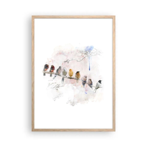 Een poster in een licht eiken lijst - Gevleugelde ontmoeting - 50x70 cm