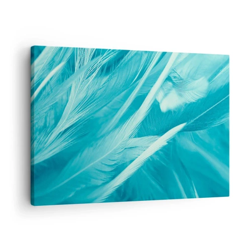 Schilderen op canvas - Delicate turquoise veren van dichtbij - 70x50cm - Verdrinken in pluisjes - Moderne wanddecoratie voor woonkamer en slaapkamer ARTTOR