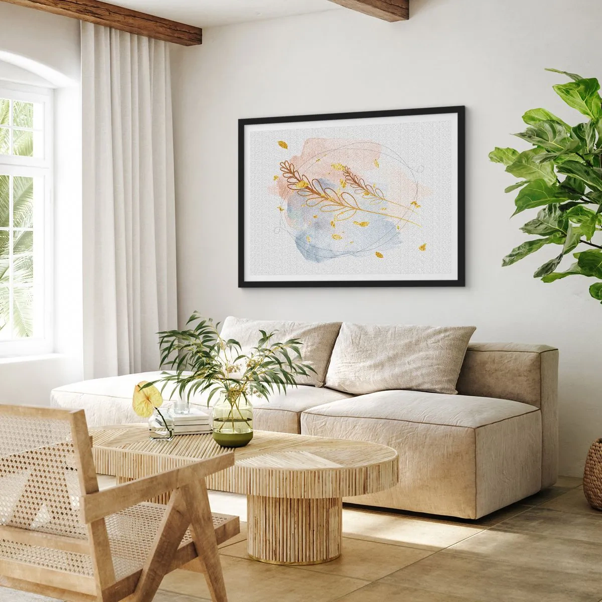 Poster in een zwarte lijst - Gouden explosie - 50x40 cm