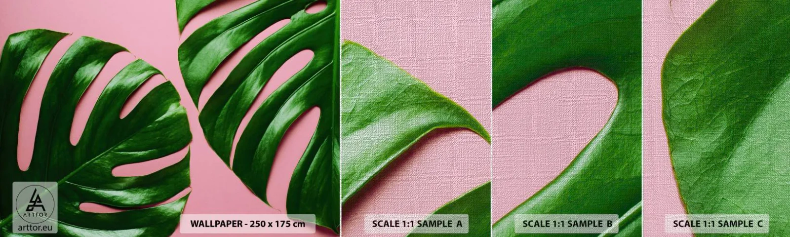 Fotobehang Monster Premium Canvas - Groene rendez-vous - Monstera, Groen blad, Exotische plant - 100x30 cm