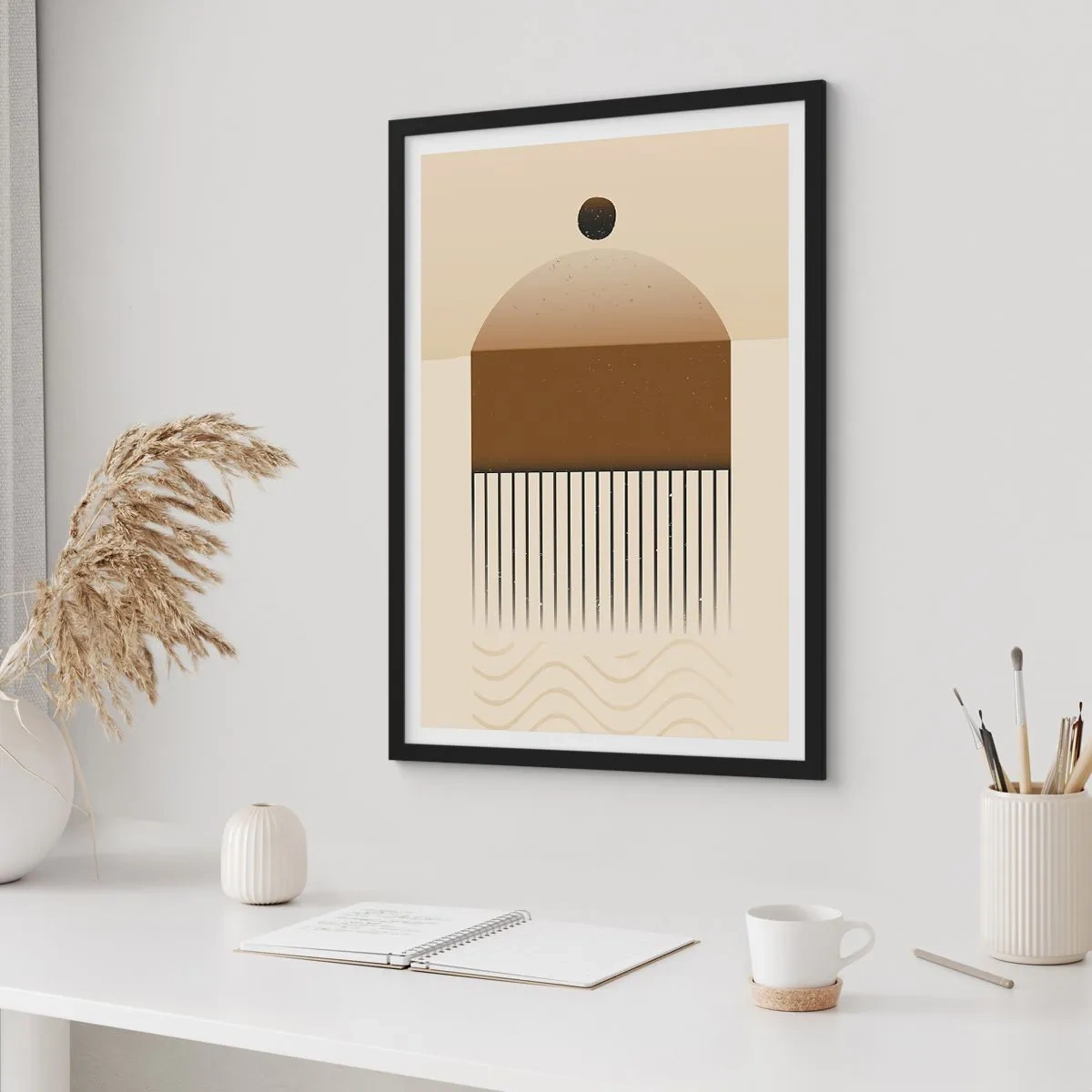 Poster in een zwarte lijst - Minimalistische abstractie in tinten bruin en beige - 50x70cm - verschillende staten - Moderne wanddecoratie voor woonkamer en slaapkamer ARTTOR