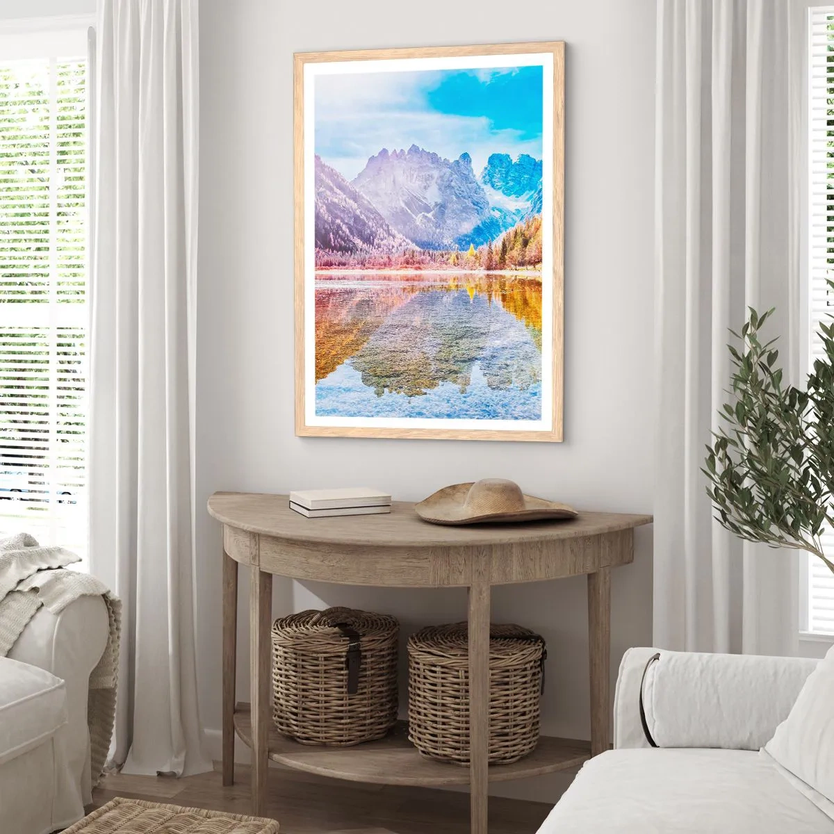 Een poster in een licht eiken lijst - En het is al herfst in de bergen - 61x91 cm
