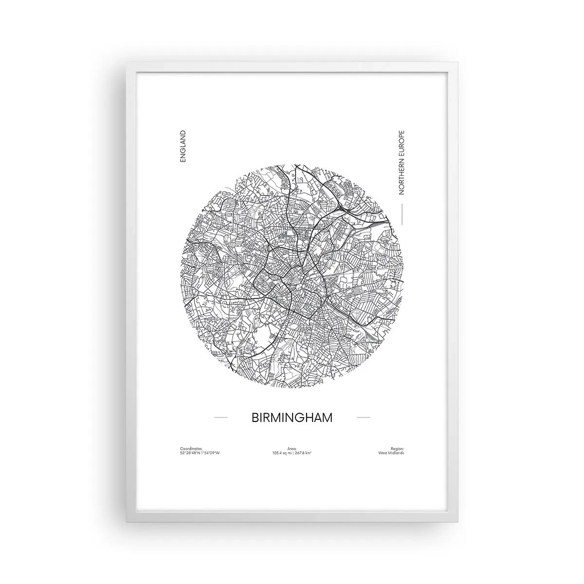 Poster in een witte lijst - Anatomie van Birmingham - 50x70 cm