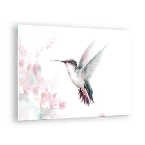 Schilderen op glas - Kleurrijke kolibrie in delicate waterverf - 70x50cm - Vastgehouden tijdens fladderen - Moderne wanddecoratie voor woonkamer en slaapkamer ARTTOR