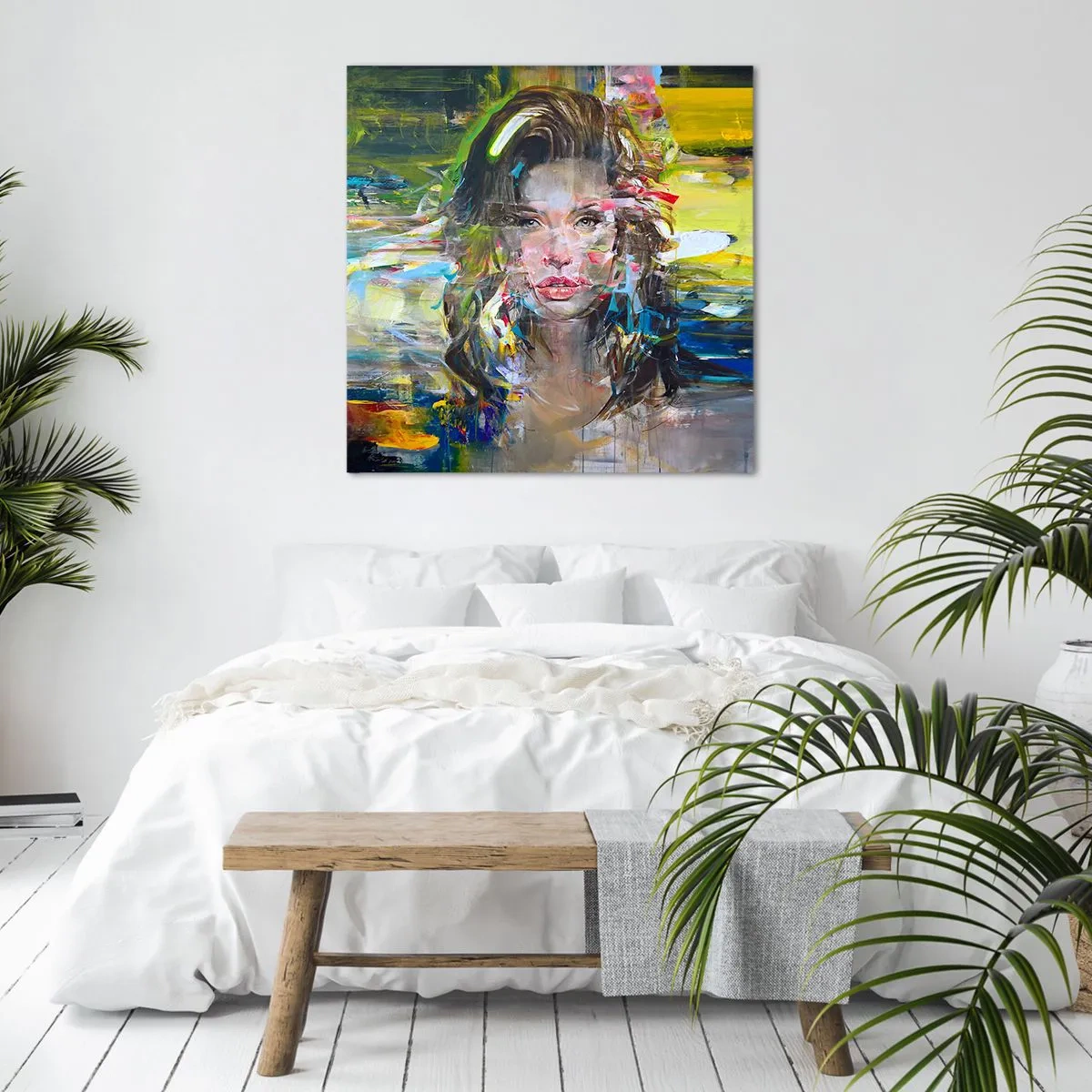 Schilderen op canvas - Achter de lucht een gordijn - 70x70 cm