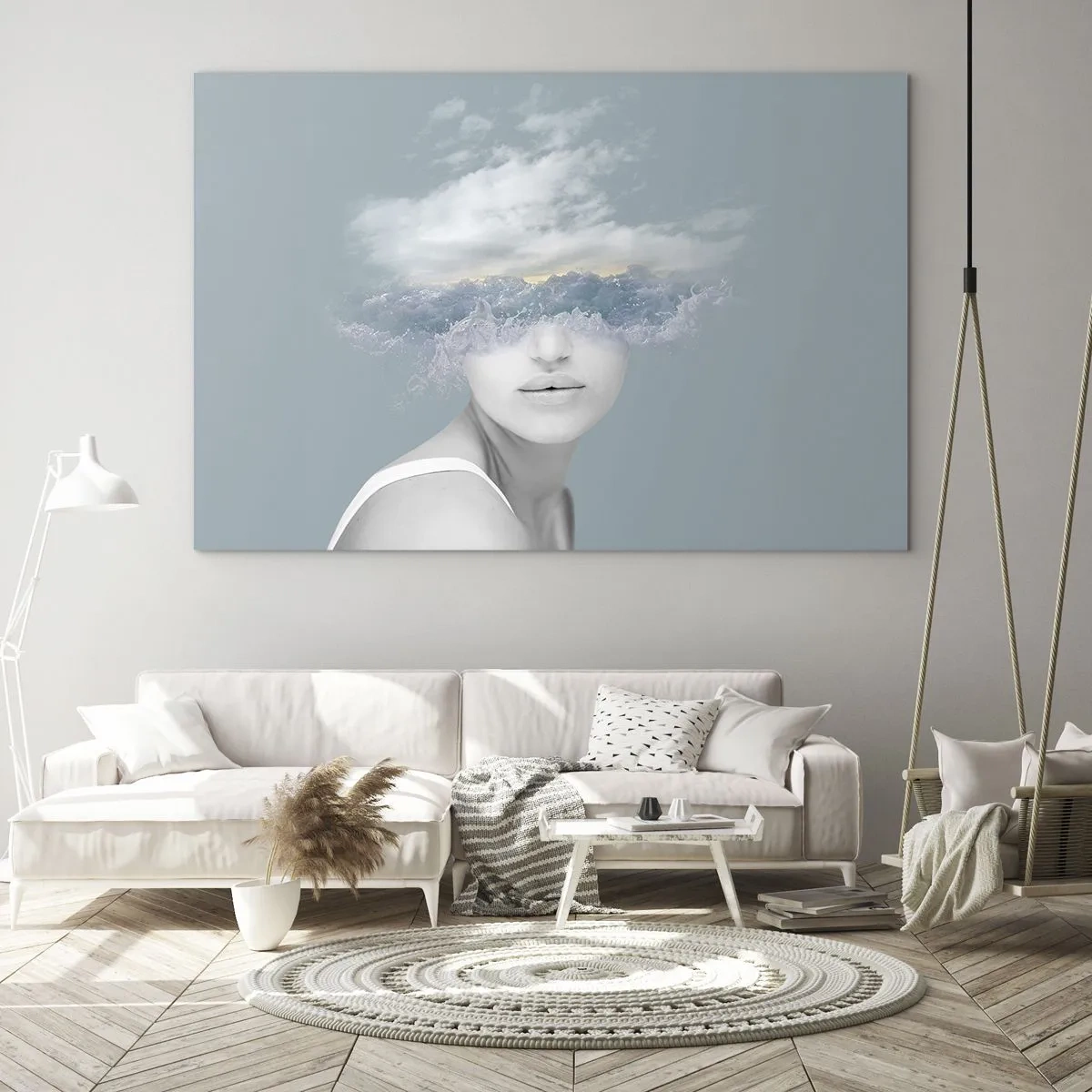 Schilderen op glas - Met hoofd in de wolken - 100x70 cm