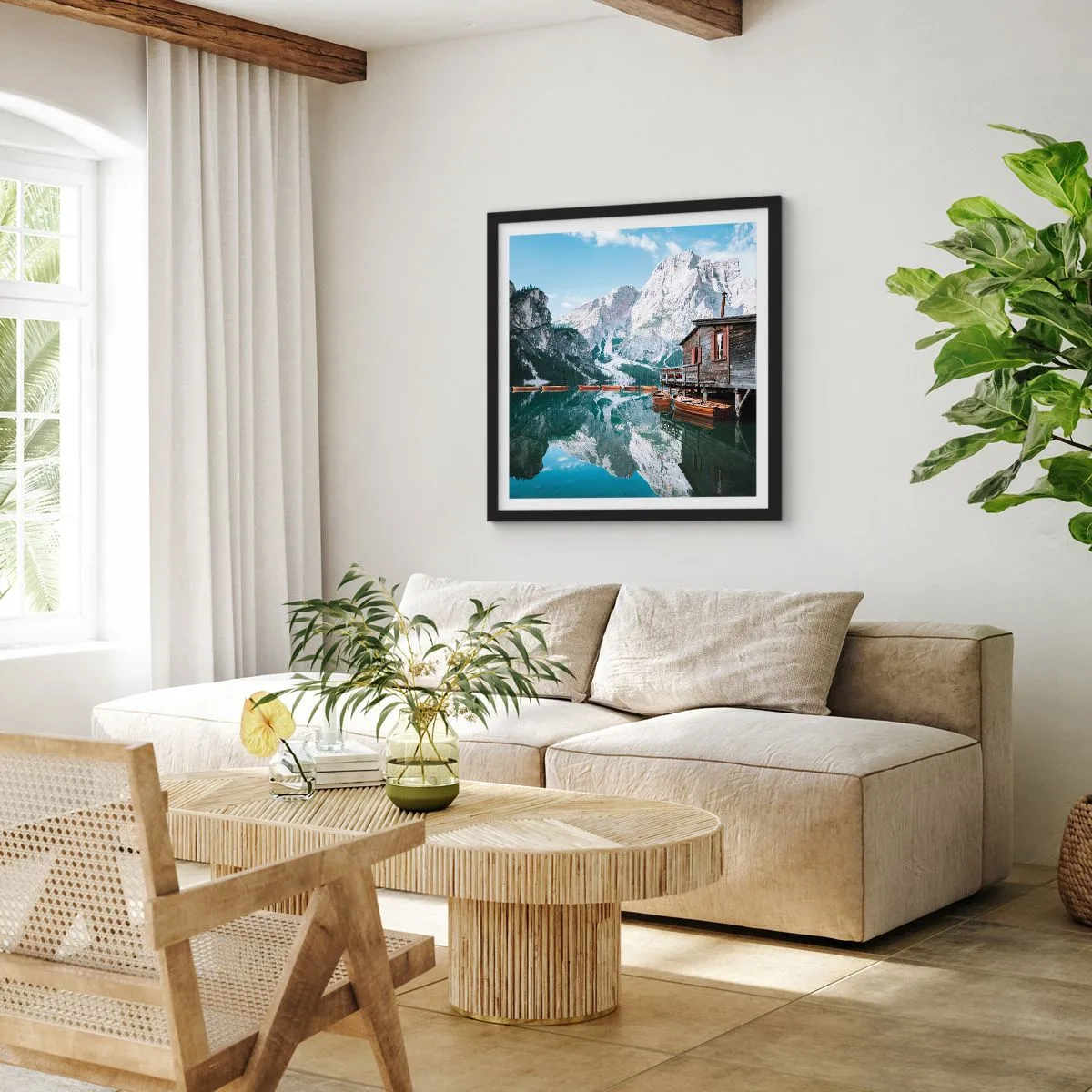 Poster in een zwarte lijst - Een kristalheldere bergochtend - 40x40 cm