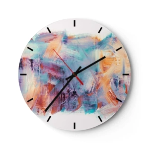 Wandklok - Klok - Dynamische penseelstreken in levendige kleuren - 30x30cm - Een kleurrijke puinhoop - Moderne wanddecoratie voor woonkamer, keuken en slaapkamer ARTTOR