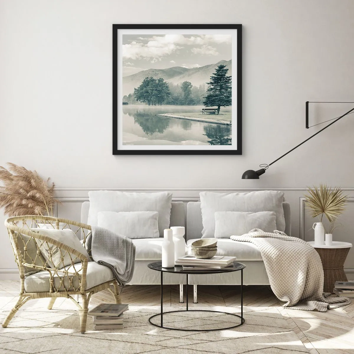 Poster in een zwarte lijst - Het meer slaapt nog - 50x50 cm