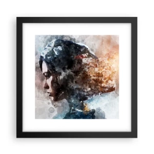 Poster in een zwarte lijst - Een verhaal over een meisje met een stad op de achtergrond - 30x30 cm