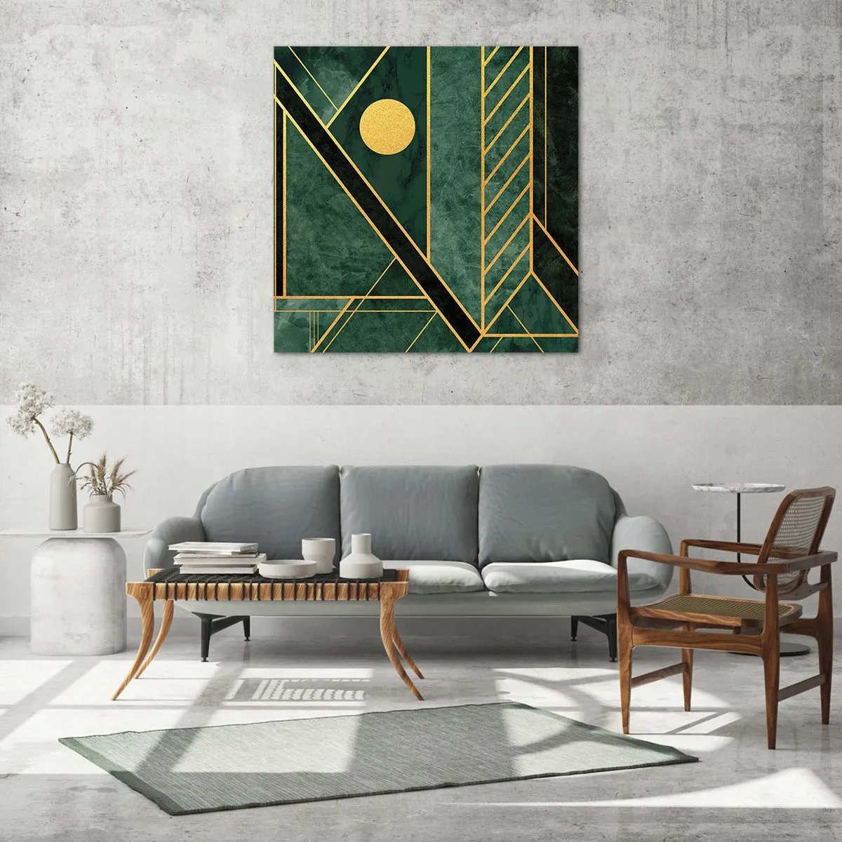 Schilderen op glas - Dynamiek van goud en azuur - 70x70 cm