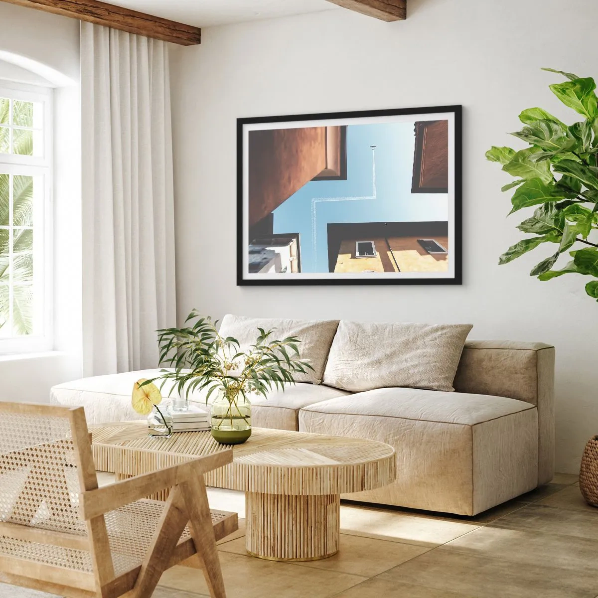 Poster in een zwarte lijst - Boven het doolhof van de stad - 40x30 cm