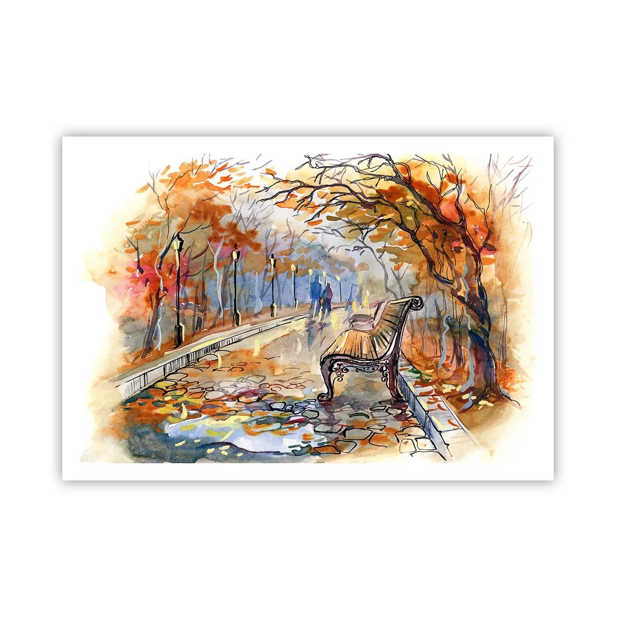 Poster - Samen wandelen in de herfst - 100x70 cm