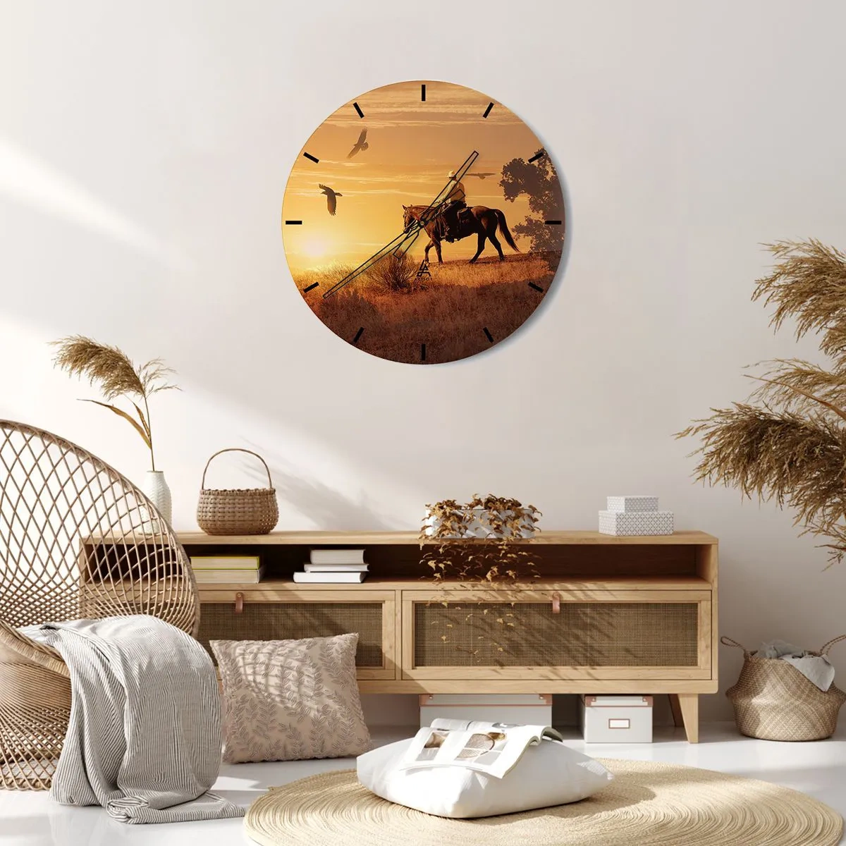 Wandklok - Klok - Cowboy te paard bij zonsondergang - 30x30cm - Alleen over de prairie - Moderne wanddecoratie voor woonkamer, keuken en slaapkamer ARTTOR