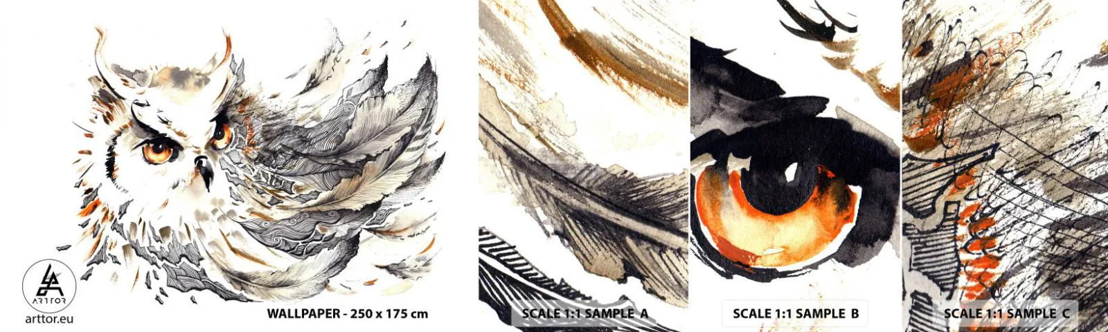 Fotobehang Monster Zelfklevend Deluxe Sticker - Ze kwam uit de wereld van magie - Vogel, Uil, Grafisch - 100x30 cm
