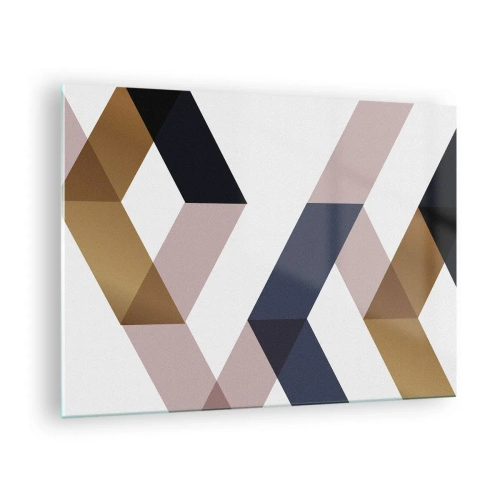 Schilderen op glas - Geometrisch patroon in goud- en beigetinten - 70x50cm - Vlakken en hoeken - Moderne wanddecoratie voor woonkamer en slaapkamer ARTTOR