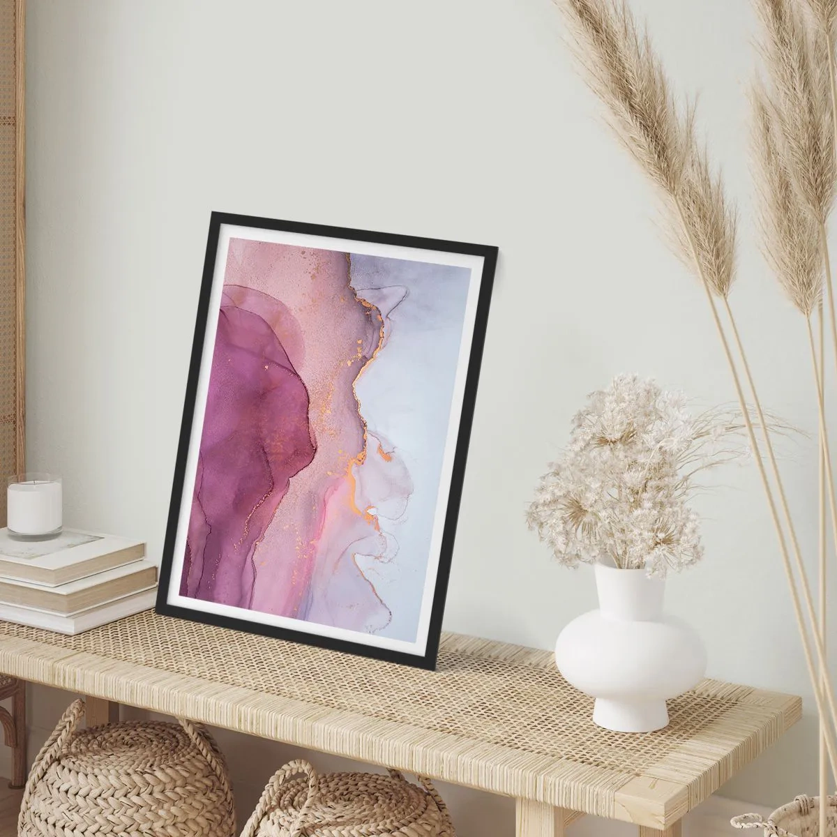 Poster in een zwarte lijst - Lila en paarse golven - 30x40 cm