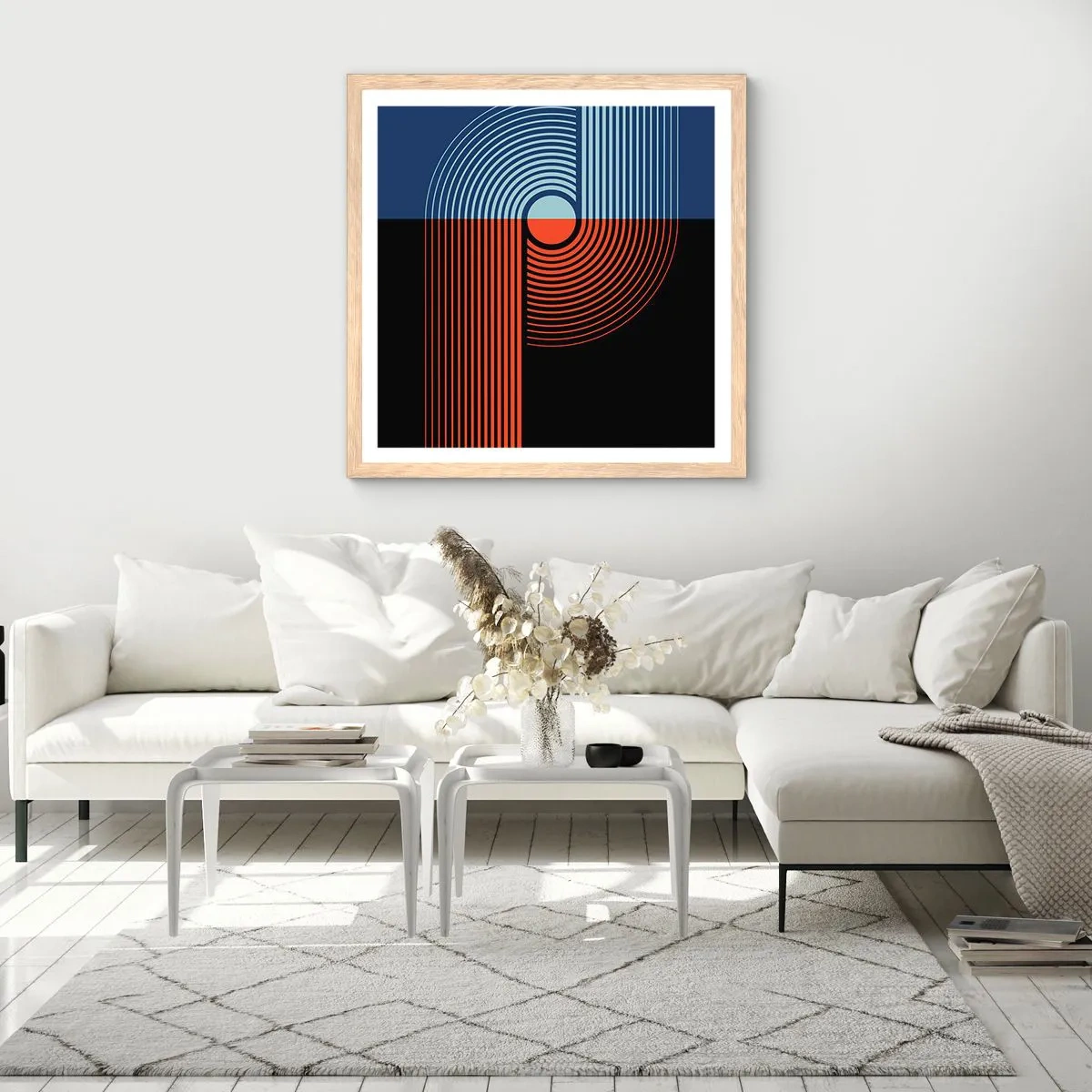 Een poster in een licht eiken lijst - In een geometrische omhelzing - 50x50 cm