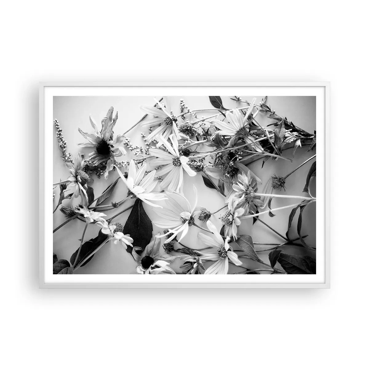 Poster in een witte lijst - Niet-boeket bloemen - 100x70 cm