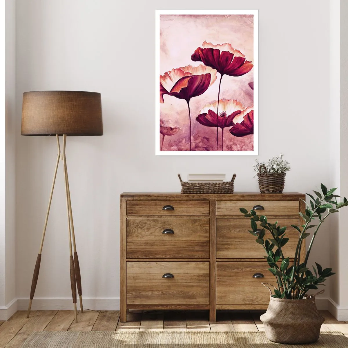 Poster - Rood en wit bloemblad - 70x100 cm