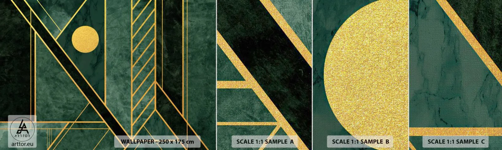 Fotobehang Monster Premium Canvas - Dynamiek van goud en azuur - Abstractie, Deel, Geometrisch patroon - 100x30 cm