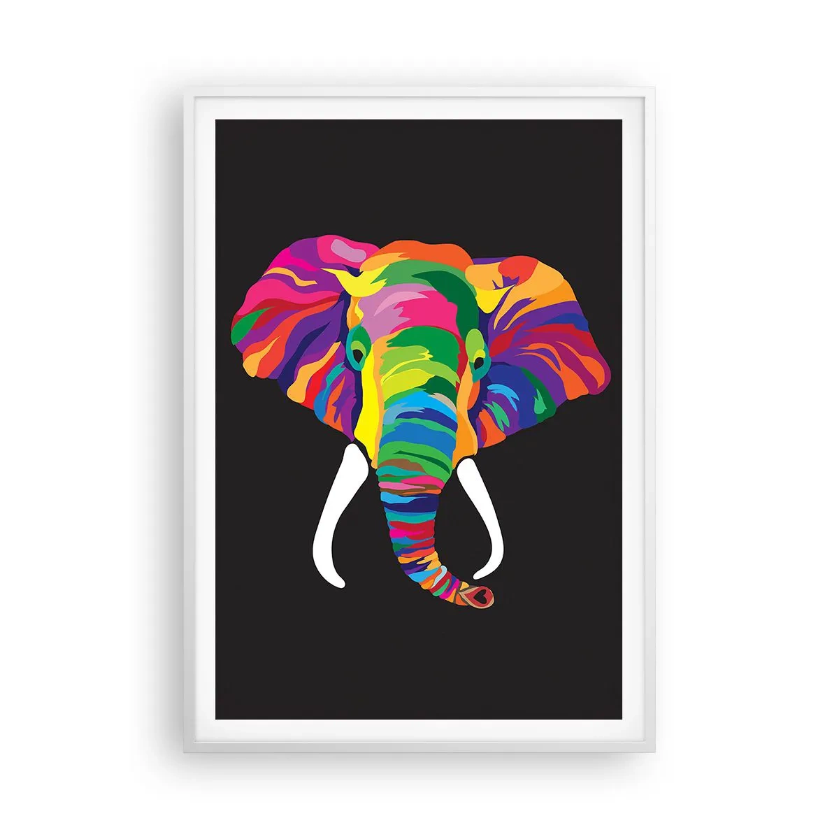 Poster in een witte lijst - De olifant die ervan hield om in de regenboog te baden - 70x100 cm