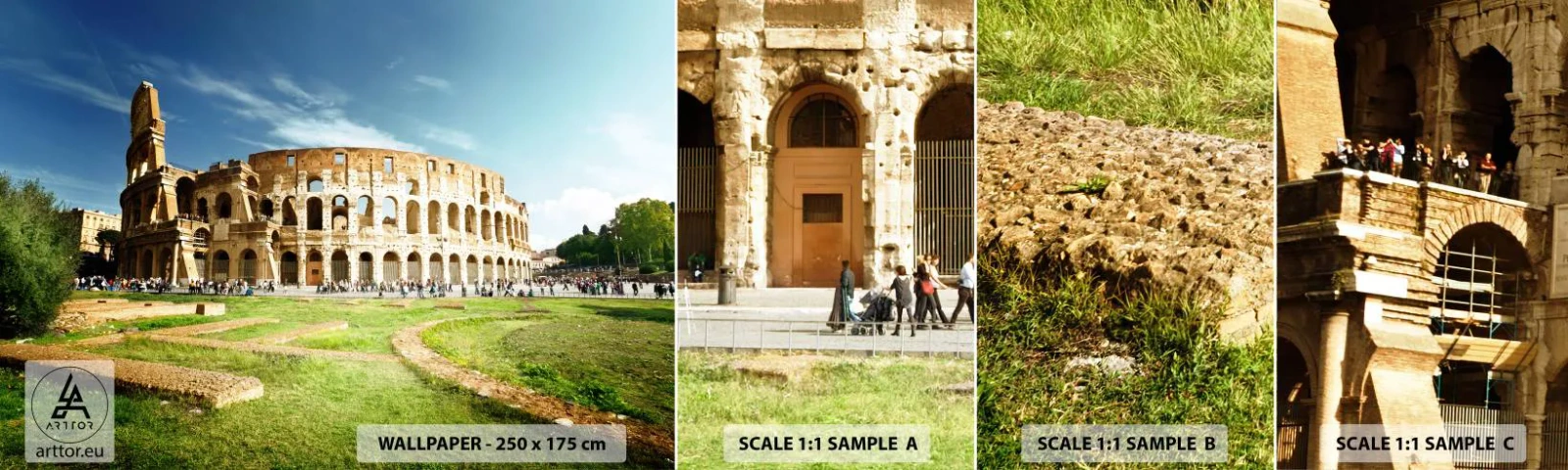 Fotobehang Staaltje Standard Eco - We kunnen nog steeds het gekletter van het geweer horen - Colosseum, Rome, Architectuur - 100x30 cm