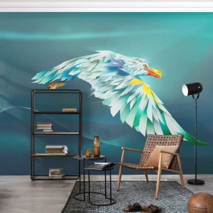 Fotobehang Standard Eco - Abstracte vliegende adelaar op een turquoise achtergrond - 100x70cm - De adelaar van je vluchten is de kracht - Moderne wanddecoratie voor woonkamer en slaapkamer ARTTOR