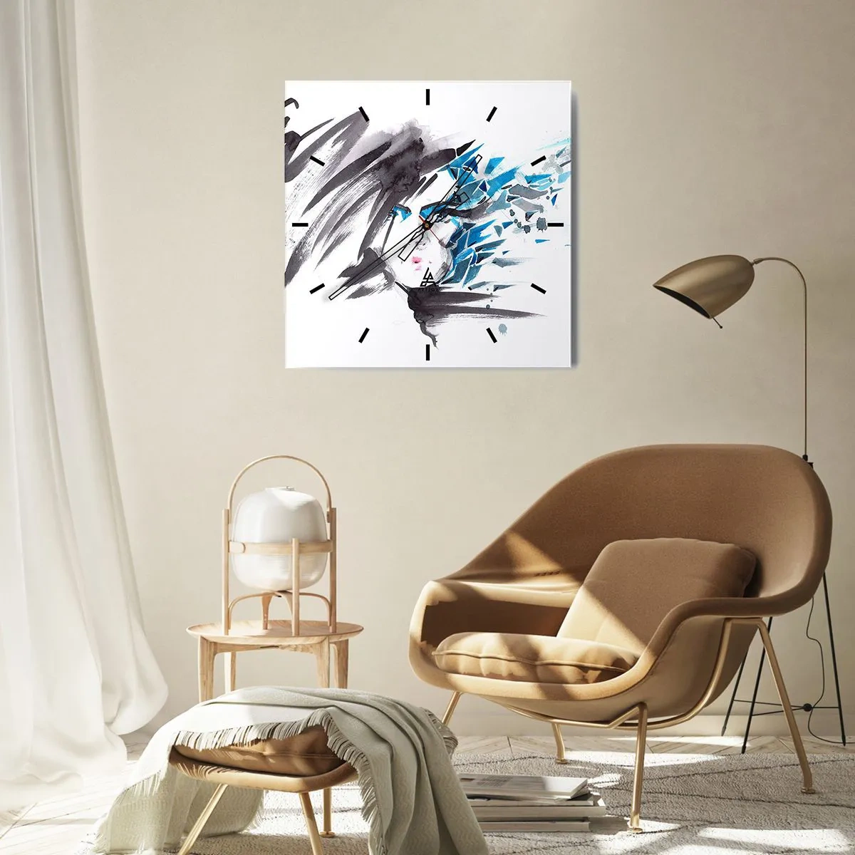 Wandklok - Klok - Sensueel portret in grijs en blauw - 40x40 cm