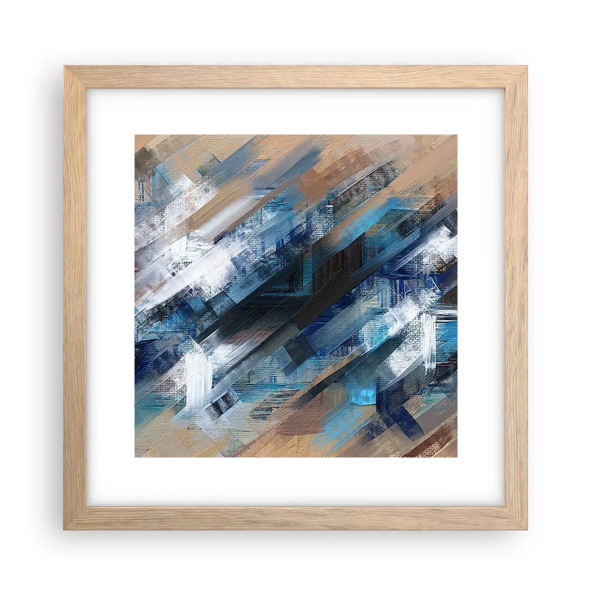 Een poster in een licht eiken lijst - Op een blauwe diagonaal - 30x30 cm
