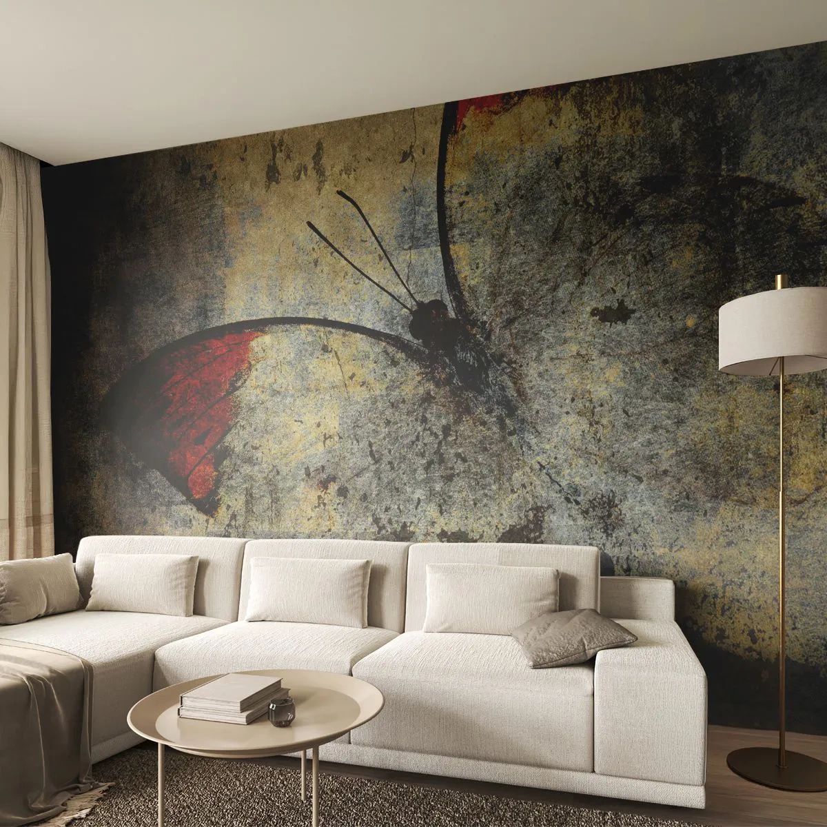 Fotobehang Premium Sand - Kijk voordat ik verdwijn - Abstractie, Vlinder, Deel - 250x175 cm