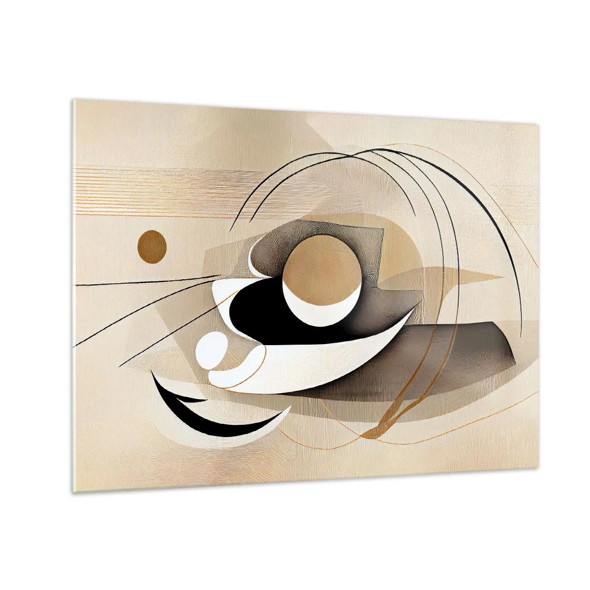 Schilderen op glas - Minimalistische abstractie in beige met geometrische vormen - 70x50cm - Compositie: de essentie van de dingen - Moderne wanddecoratie voor woonkamer en slaapkamer ARTTOR