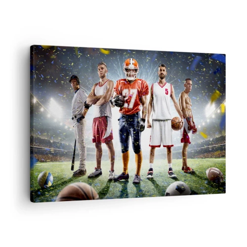 Schilderen op canvas - Een dynamische scène van atleten van verschillende disciplines in het stadion onder de schijnwerpers - 70x50cm - Veldgladiatoren - Moderne wanddecoratie voor woonkamer en slaapkamer ARTTOR