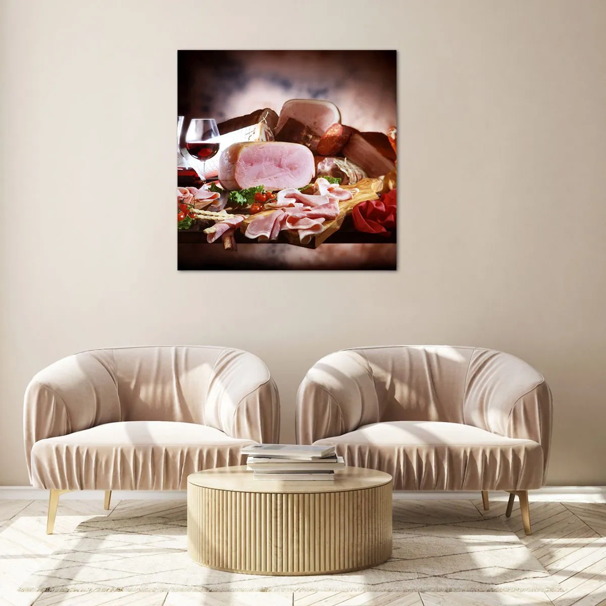 Schilderen op glas - Een culinaire droom met een karaf - 50x50 cm