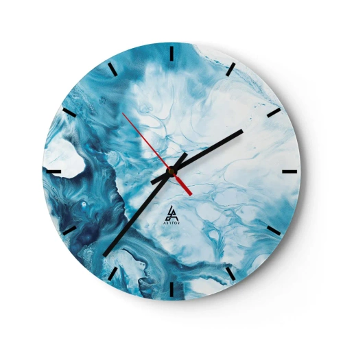 Wandklok - Klok - Abstracte blauwe golven in tinten wit en turquoise - 30x30cm - Blauw Concert - Moderne wanddecoratie voor woonkamer, keuken en slaapkamer ARTTOR