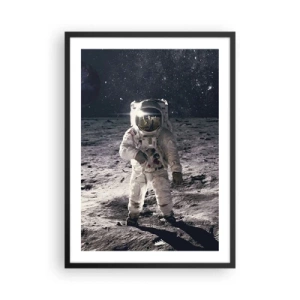 Poster in een zwarte lijst - Astronaut op de maan met zicht op de sterren - 50x70cm - Groetjes van de maan - Moderne wanddecoratie voor woonkamer en slaapkamer ARTTOR