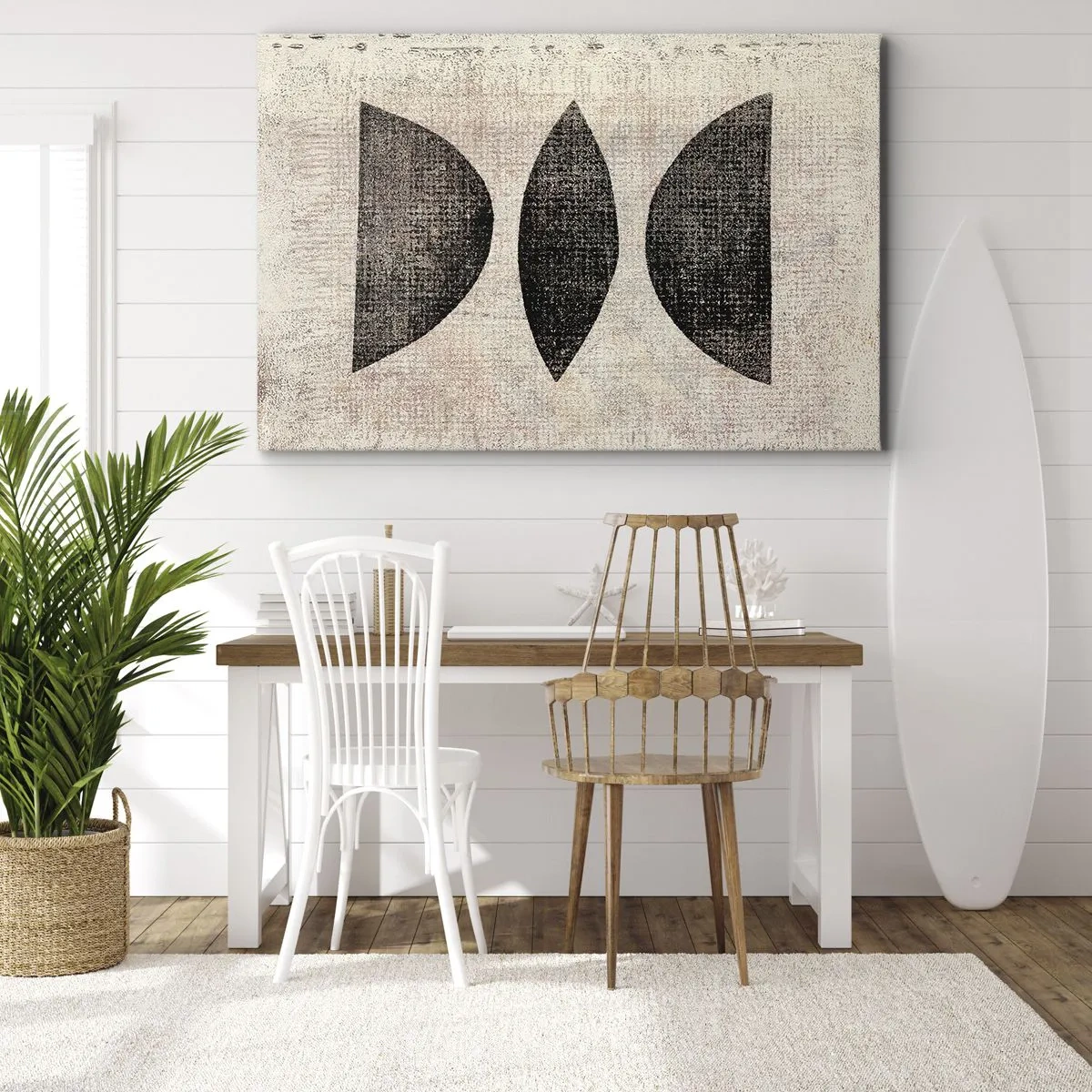 Schilderen op canvas - Etnische vormen in donkere tinten op een lichte achtergrond - 70x50cm - etnische abstractie - Moderne wanddecoratie voor woonkamer en slaapkamer ARTTOR