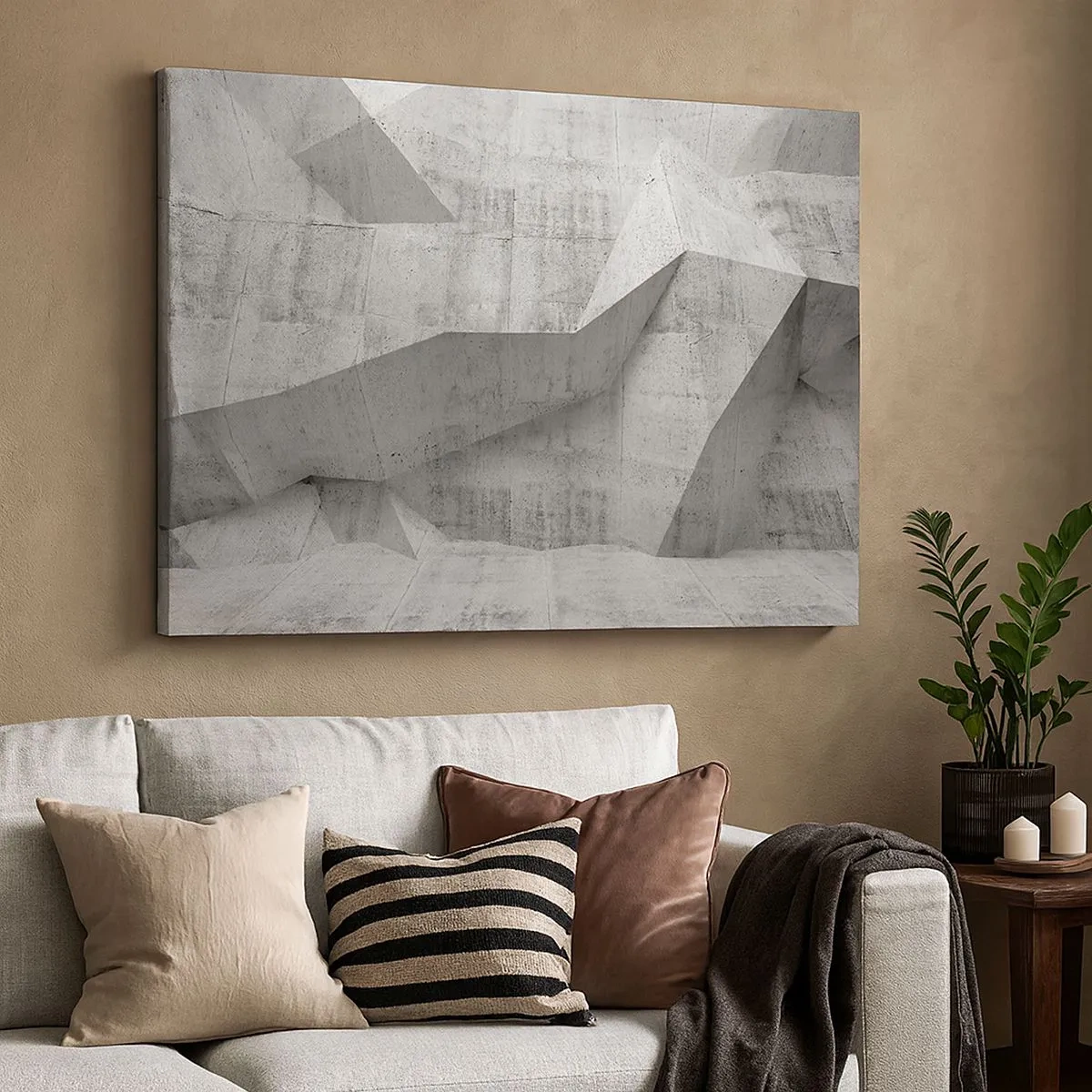 Schilderen op canvas - Geometrische betonvormen in grijs - 70x50cm - Een echte uitdaging - Moderne wanddecoratie voor woonkamer en slaapkamer ARTTOR