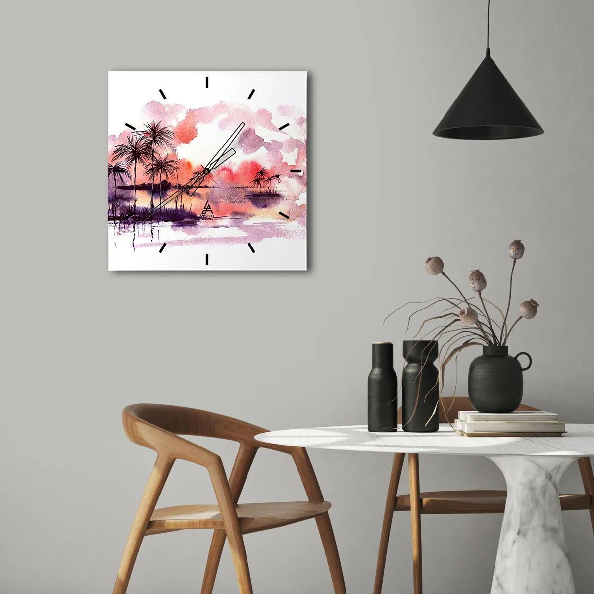 Wandklok - Klok - De rust van de tropen in het rood - 40x40 cm